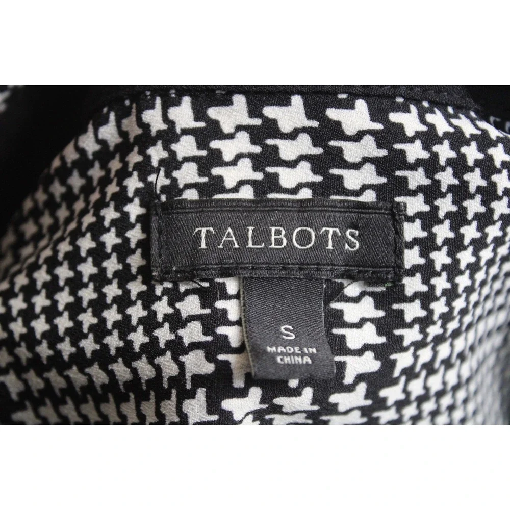 Talbots Size S Black White Plaid Button Down Blouse Mixed Media Roll Tab Sleeve - Picture 5 of 8